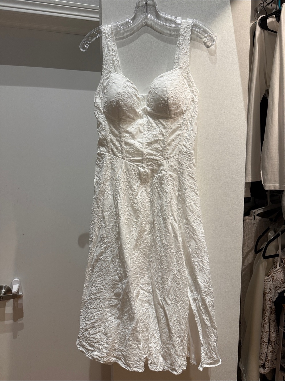 Fashion Nova White Eyelet Midi Dress with Sweetheart Bust